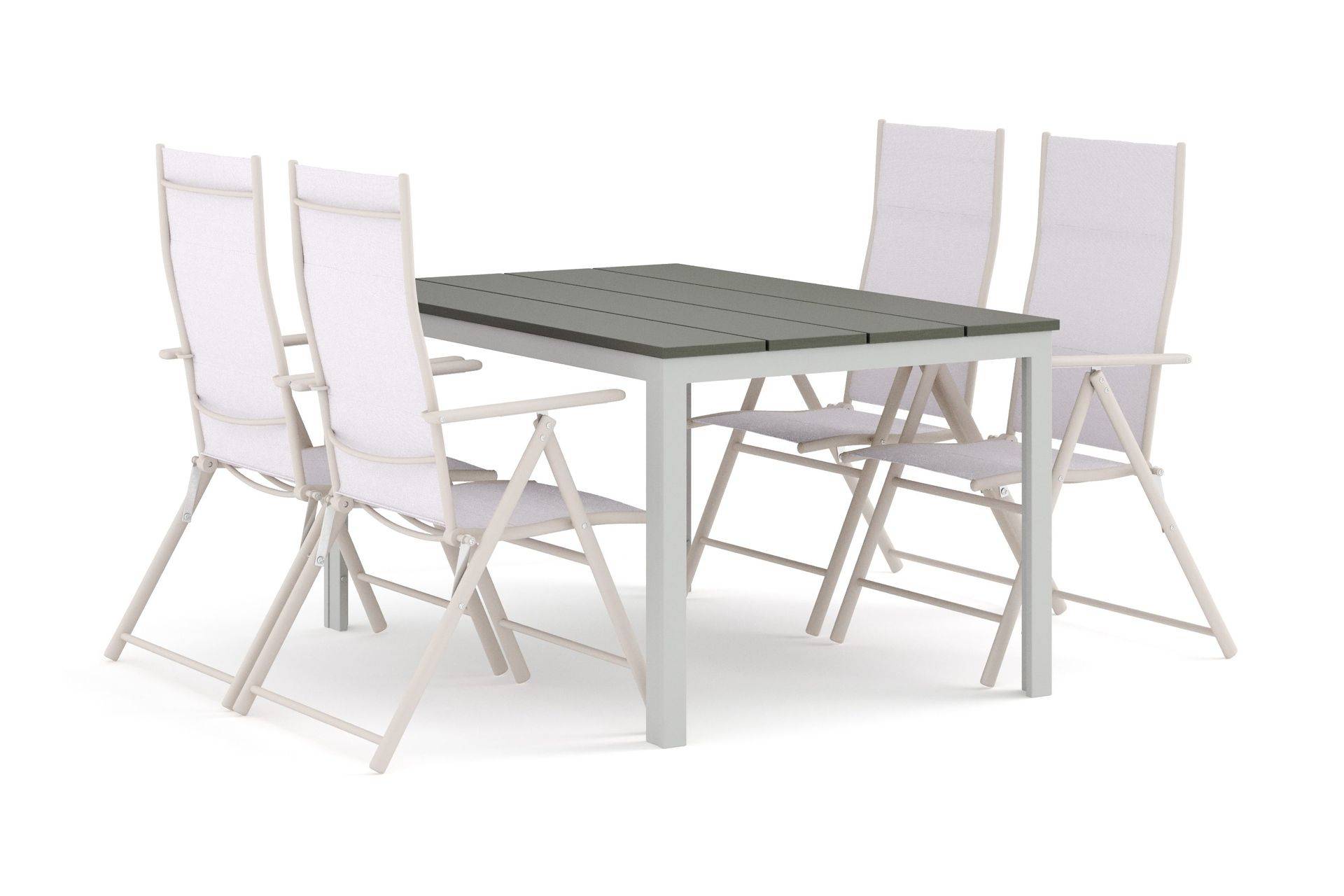 Comfort Garden Tunis utomhus matgrupp 140x90 cm med 4 positionsstolar - Vit/Grå Matgrupper utomhus