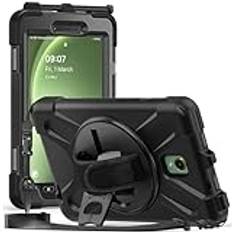 ProCase Stötsäkert fodral för Galaxy Tab Active 5 2024/Active 3 2020 8 tum SM-X300/T570/T575/T575N, mycket slitstarkt skydd för barn, vuxna, med axelrem, svart