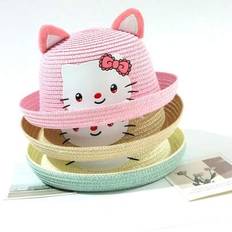 1 st Hello Kitty Kids söt rullad brätte Andas halmsolhatt, lämplig för utomhussemester Solskydd - Ljusgrön (4-7Y)