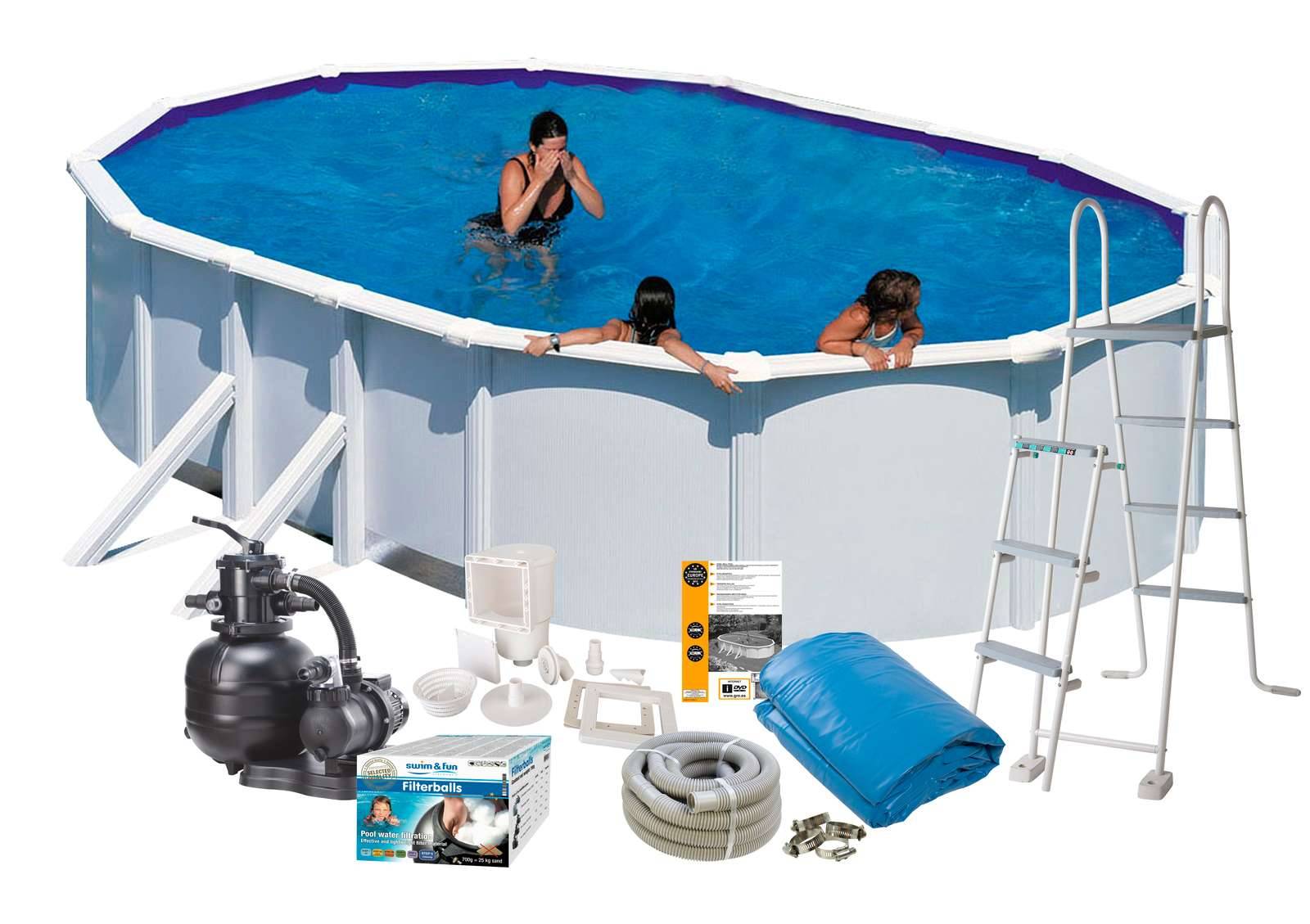 GRE pool-pakke, Hvid 6,10x3,75x1,20 m - komplet m. teknik - PoolOasen.
