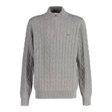 Cotton Cable Half Zip, GREY MELANGE, 134-140
