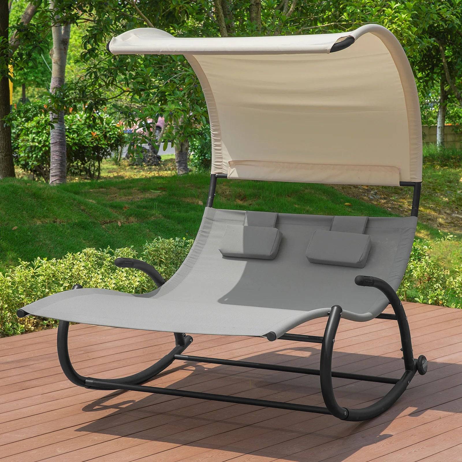Liggestol til 2 personer, ergonomisk, indbygget parasol, B140 x D184 x H180 cm