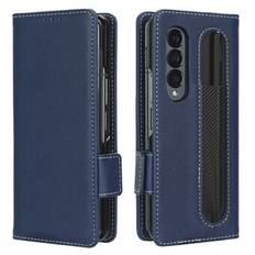 För Samsung Galaxy Z Fold4 5G PU läder plånboksfodral Litchi Texture Stand Slitstarkt PC Shell Book Flip Cover med pennhållare