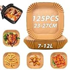 Airfryer Tillbehör Air Fryer Paper 23-27 cm, 125 Stycken Bakplåtspapper Airfryer Non-stick Vattentät och Oljesäker, Airfryer Papper Fyrkant, Tillbehör Airfryer Kompatibel med COSORI/Cecotec