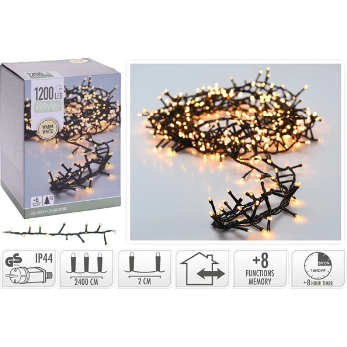 LED lyskæde cluster 1200 LED Varm hvid 24 m.