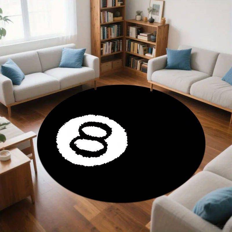 Svart Nej. 8 biljardbord Flanelltryckta runda golvmattor är halkfria Lämpliga för rum sovrum terrass trädgårdsmattor