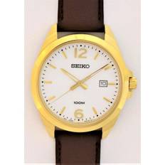 Seiko Unisex SUR216P1 (Seiko Quartz Men's WT Leather Band GP Brown 100M D 42mm) Watch