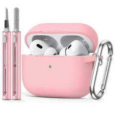 Apple 1st enfärgad silikon AirPods skyddsfodral med karbinhake och rengöringspenna - Rosa (AirPods1/2,AirPods Pro,AirPods 3,AirPods Pro (2nd generation),AirPods 4)