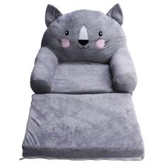 Toddler Chair Gray Cartoon Style Foldable Wide Handle Stable Backrest Breathable Baby Sofa for Home