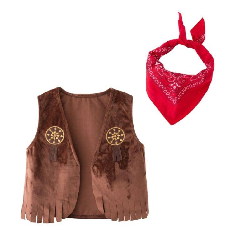 2 st Vilda Västern-kläder Western Cowboy Kostymtillbehör Cowboyväst med Bandana Barn Vuxna Halloween Cosplay Kostymer cm brown