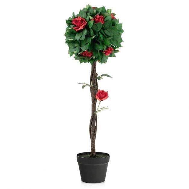 Kunstig kameliatræ, 92 cm – 12 røde blomster, potte