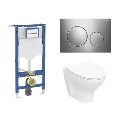Geberit Duofix 112 cm toiletpakke inkl. Ifö Spira Style væghængt toilet + toiletsæde, Geberit Sigma20 round, blank/krom