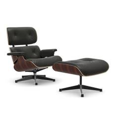 Vitra - Lounge Chair Ottoman, New, Santos Palisander, Bas - Polerat/Svart, Läder: Kat. L40 - Leather Premium - 66 - Fåtöljer - Charles & Ray Eames - Svart - Metall/Trä