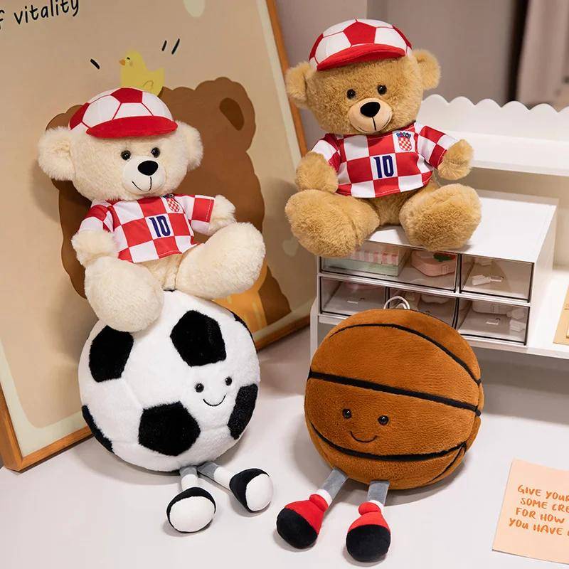25CM Söt Fotboll Basketboll Plyschdocka Nallebjörn Sportkudde Rolig Form Kudde Barnpresent Fotbollscup Sportboll Leksak 25CM