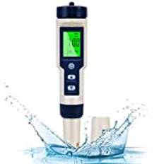 Flintronic 5-i-1 elektronisk pH-mätare, pH-mätare med bakgrundsbelyst LCD-skärm, vattenkvalitetstestare för att testa pH/TDS/EC/temperatur/salthalt för dricksvatten/akvarium/pool