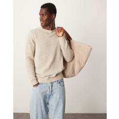 ASOS DESIGN – Beige, stickad lammullströja med rund halsringning-Naturlig
