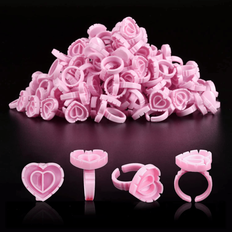 10/100 st limringar för ögonfransförlängning franslimringar fina hjärtformade limringar ögonfranslimhållare volymfläktkopp för fransförlängning - Rosa