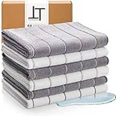 Tempery Microfibre Tea Towels (40x60cm, Grey & White, 6 Pack), Cleaning Cloths for Kitchen, Car, Shower, Quick Dry & Absorbent Dishcloth