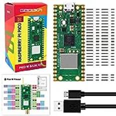 GeeekPi Raspberry Pi Pico W Basic Kit - Raspberry Pi RP2040 Chip, Wi-Fi trådlös anslutning, olösta huvuden + MicroUSB-kabel ingår