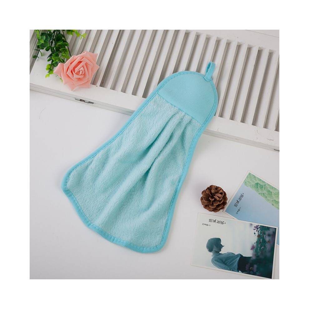 (Blue)Coral Velvet Hand Towel Hanging Kitchen Towel Towel Absorbent Wipe Soft Children