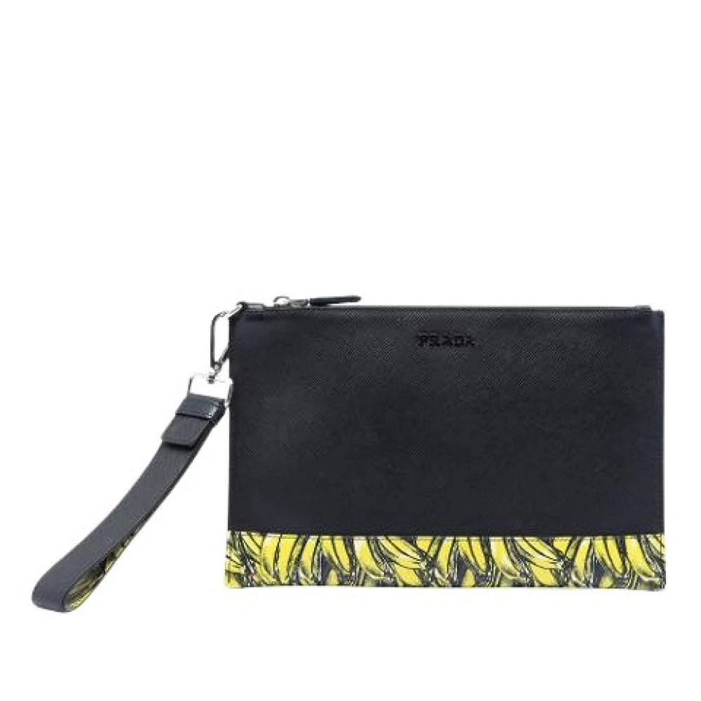 Prada Vintage Pre-owned Printed Saffiano Clutch - Vintage - Dame - Sort - ONE SIZE - Læder