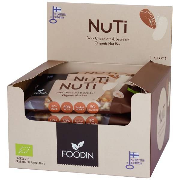 Foodin NUTI Bar Organic, Dark Chocolate & Sea Salt, 15-pack