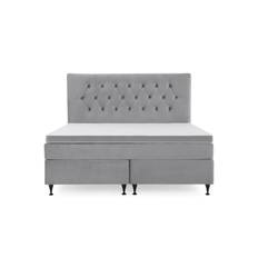 Royal Velvet Komplett Sängpaket 160x200 cm - Ljusgrå med Låga Svarta Ben Kontinentalsäng Tyg
