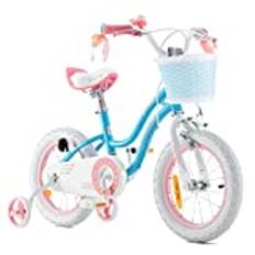 RoyalBaby flicka barncykel Stargirl cykel med ryggstöd stödhjul cykel barncykel 12 tum blå