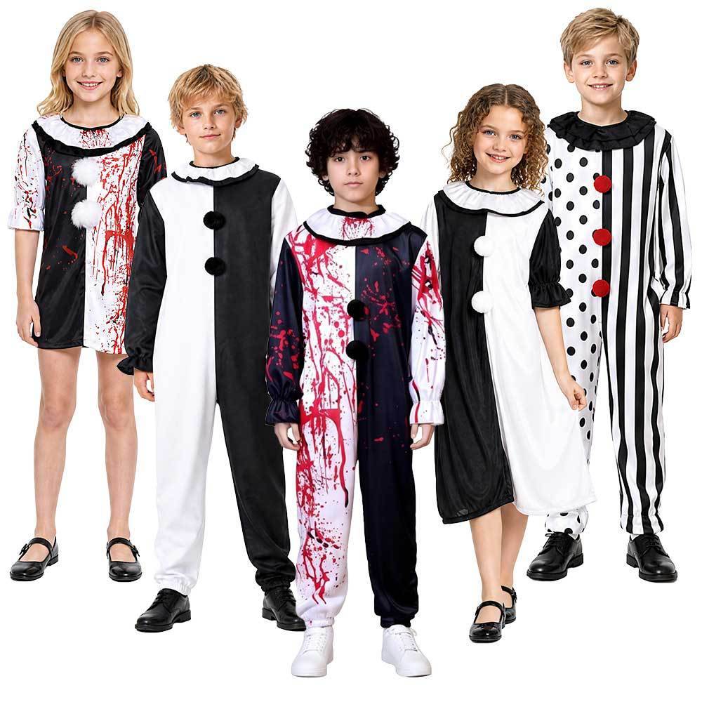 Blommönstrad Terrifier Clownklänning Cosplay, Halloweenfest Skräck Rollspelsutstyrsel cm