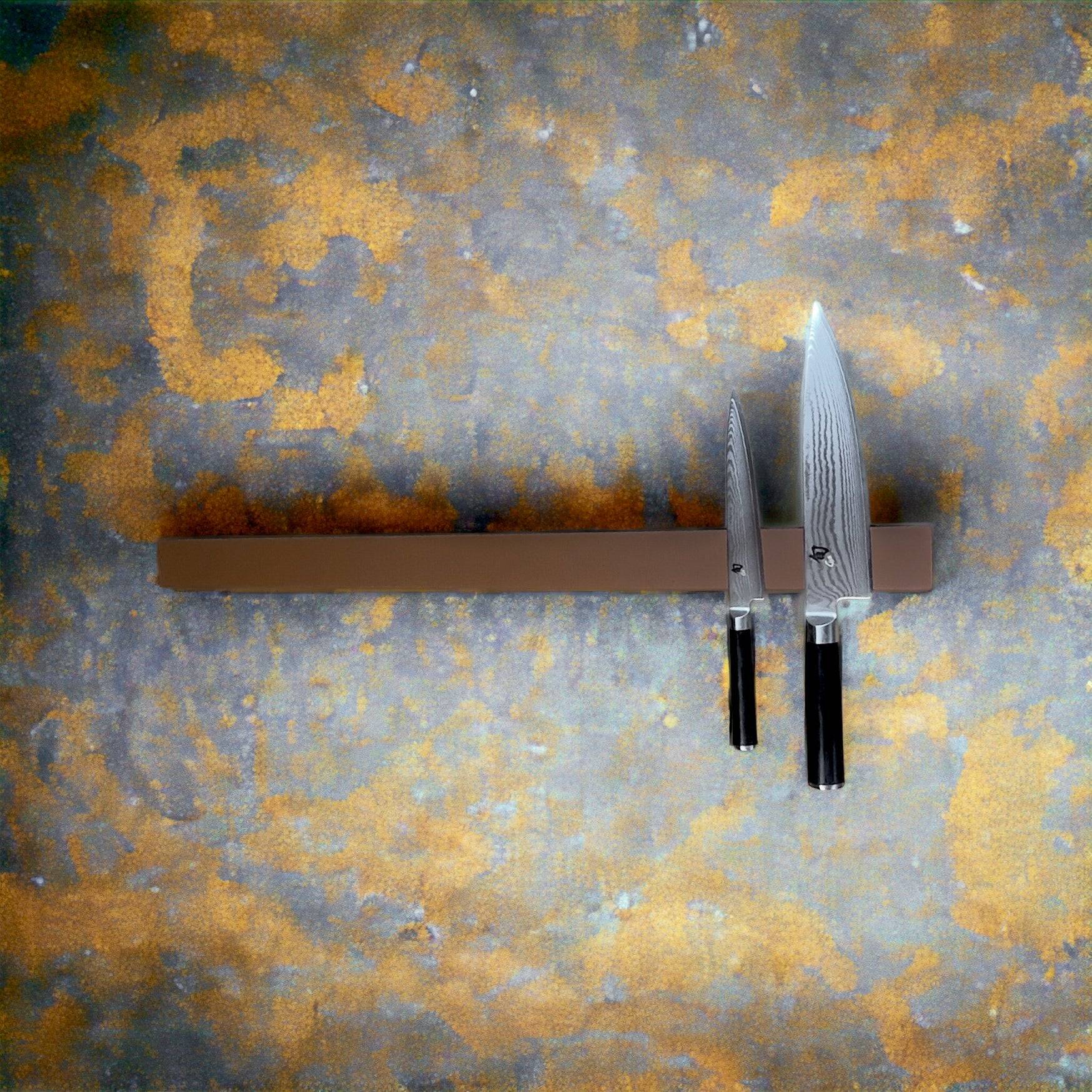 Leather protected Ekstra – extra-strong magnetic knife rail with leather front in various finishes - 50 cm / Walnut / Brown
