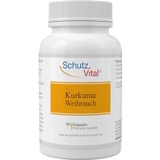 Kurkuma Weihrauch Kapseln – Vergleichssieger – je 600 mg Curcuma Extrakt & Boswellia Serrata (Weihrauch Extrakt) – 90 Curcumin Kapseln hochdosiert, vegan, laborgeprüft & produziert in Deutschland