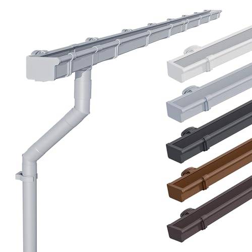INEFA 2x takränna plastset NW68 / 68 mm - boxränna 3 m grå - regnränna med stuprör set PVC-U för friggebod - 2 taksidor