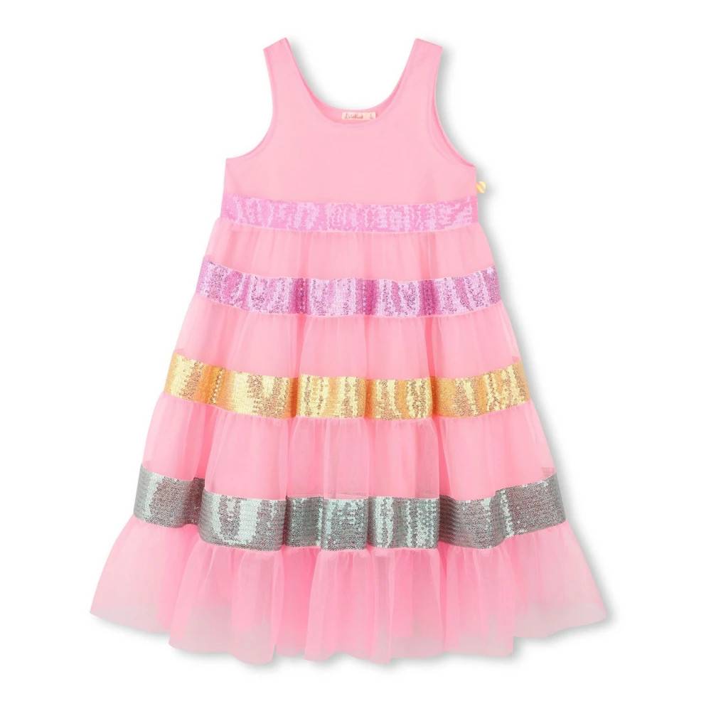 Billieblush Paillet Netkjole med Stropper og Flæser - Kids - Dame - Lyserød - 152 CM - Bomuld