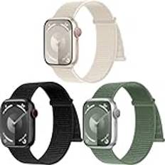 PIOWNN 3-pack nylonrem kompatibel med Apple Watch-remmar 41 mm 40 mm 38 mm 42 mm 44 mm 45 mm 46 mm 49 mm kvinnor män, justerbart nylon sport loop band för iWatch rem SE serie 10 9 8 7 6 5 4 3 2 1