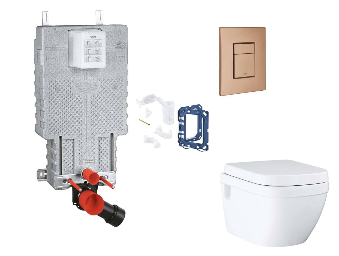 Grohe Uniset - Set med skottinstallation, toalett, SoftClose-sits, Skate Cosmopolitan-knapp och sats för tablettinsättning, borstad Warm Sunset SANI15BB4129
