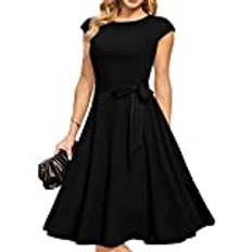 DRESSTELLS midi 1950-talet vintage retro rockabilly klänning damens eleganta bröllopscocktailklänning Black L