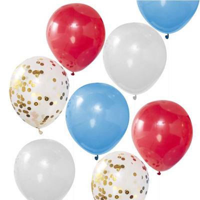 Rød hvid blå & guld konfetti ballon mix 8 stk.