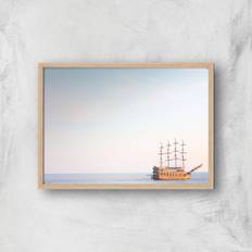 Vintage Ship Giclee Art Print - A3 - Wooden Frame - Multi