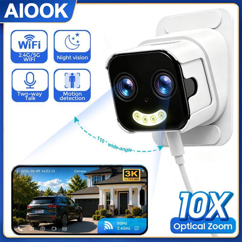OKAM PRO APP Dubbellins Fönsterkamera 10MP HD 10X Zoom 5G WiFi Trådlös Kamera Dubbelt Ljus Nattseende Rörelsedetektering Tvåvägs Ljud Övervakningskame