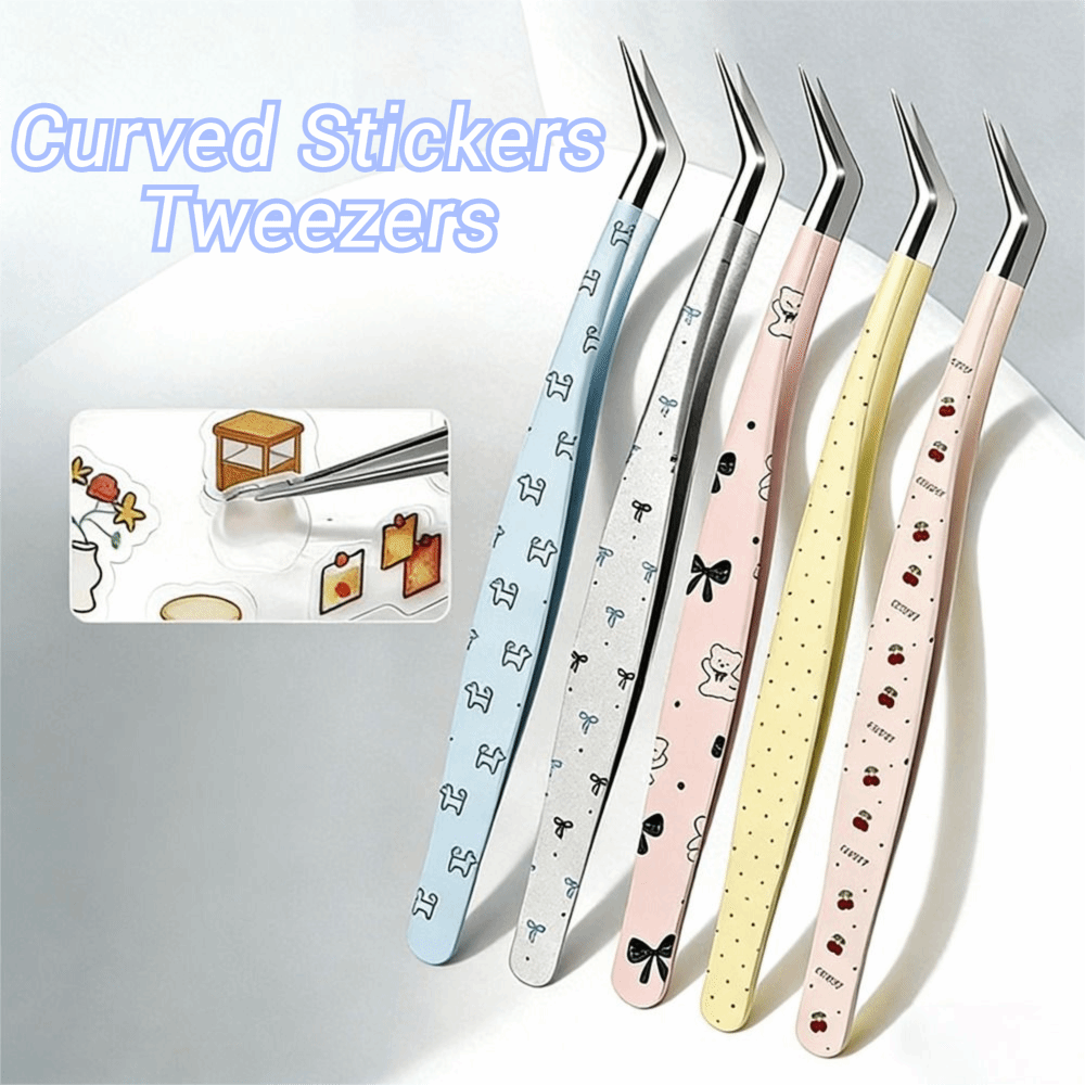 Stainless Steel Curved Stickers Tweezers High Precision Cartoon Lashes Extension Tweezer Anti-static Eyelash Curler
