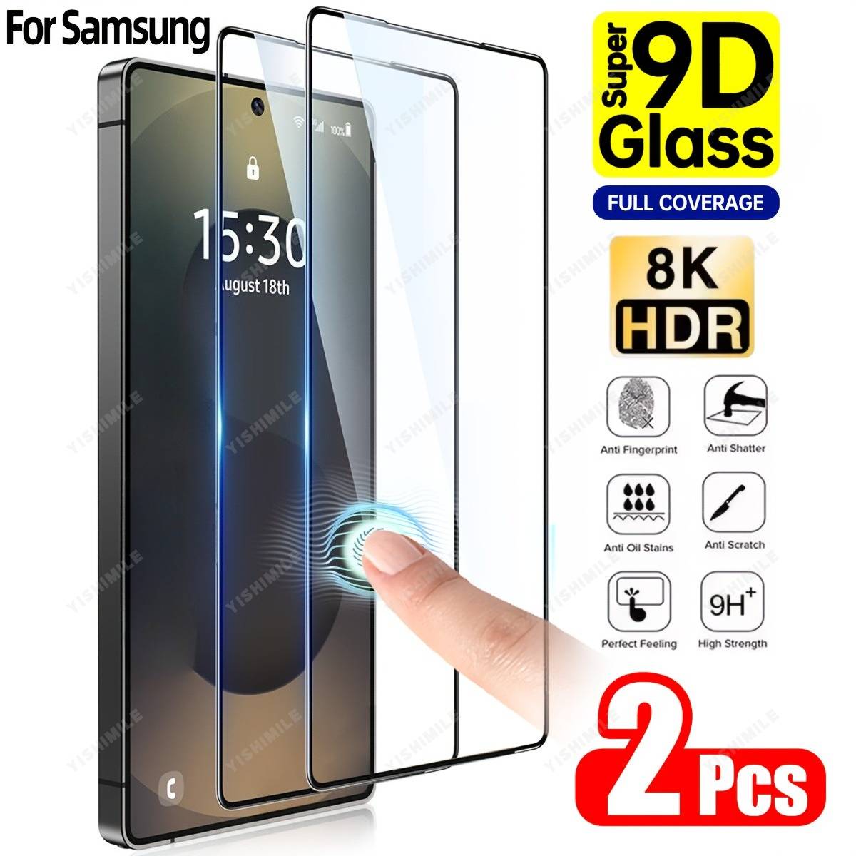 TEMU 2pcs Hd Screen Protector Suitable For For Galaxy S22 S23 S24 S25 S26 Plus Edge Fe Ultra, Tempered Glass Screen Protector, Applicable To Fingerprint Unlocking Function, Full Coverage, 9h Hardness