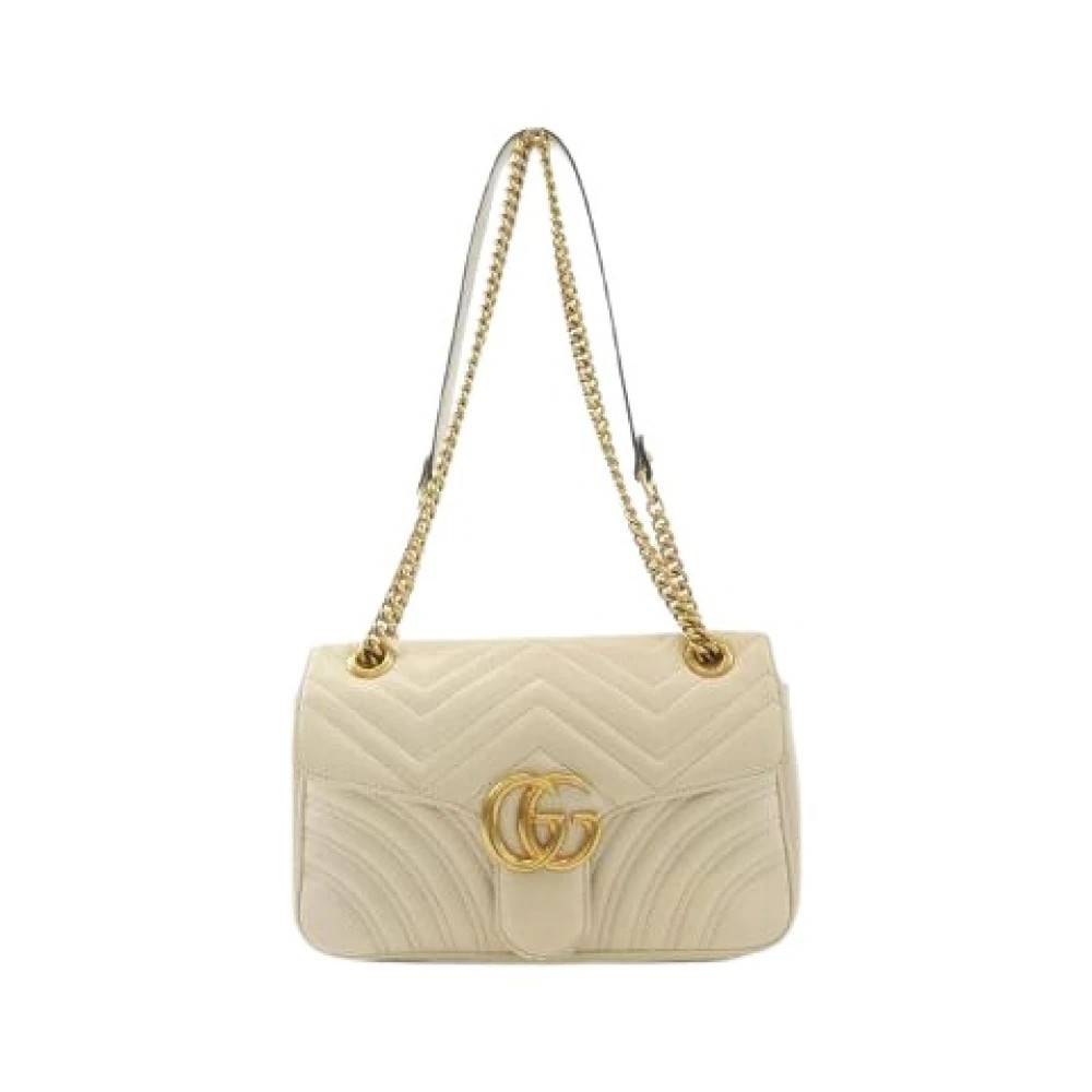 Gucci Vintage Pre-owned GG Marmont skuldertaske i læder - Vintage - Dame - Hvid - ONE SIZE - Uld