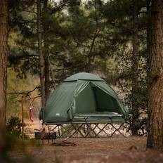 Campingtält för 2 personer, 7-i-1-lägersäng med popup-tält, sovsäck och luftmadrass, vattentätt iglootält med bärväska, elektrisk luftpump, grön, B x