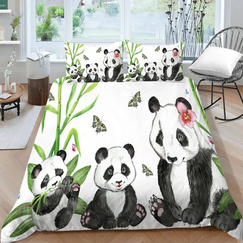 Panda Sängkläder Set för Barn Pojkar Flickor Söt Tecknad Jättepanda Påslakanset KingQueen Storlek Gul Mjuk Polyester Täcke EU Double 200x200cm