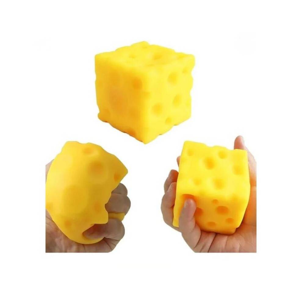 (Blue Ice) Bimbimbo Yellow Cheese Squishy Toy 5 cm Stress Relief Soft Squeeze Cheese Novelty Gift for Kids