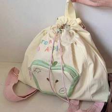 Green Apple Drawstring Student Backpack, Large Capacity College High School Bookbag, Cute Cinch Pack For Back To School - Beige