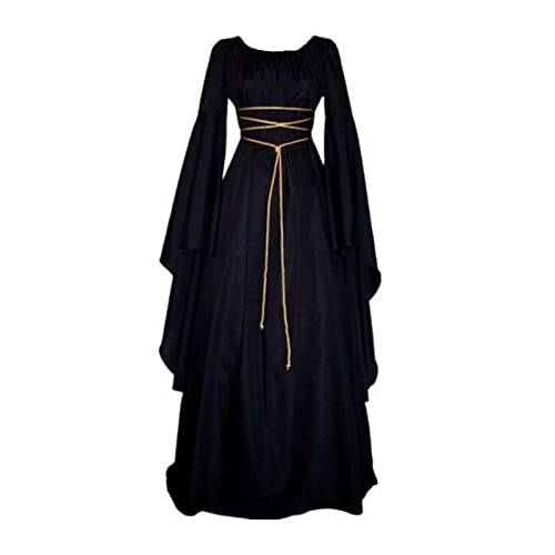 Gothic Kleidung Damen Gruselig Mittelalter Kleidung - Halloween Kostüm Frauen Elfen Witch Vampir Kostüm Korsett Steampunk Horror Hexe Costume Vampirkleider Elfenkostüm Festliche Kleider(Schwarz,S)