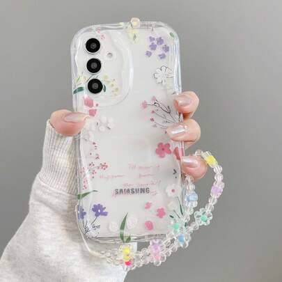 1 st rosa ditsy blommigt krämigt mönstrat mjukt skal, stötsäkert asymmetriskt format mobilskal, lämpligt för Android-serien [International Version, in - Genomskinlig (Multi-size)