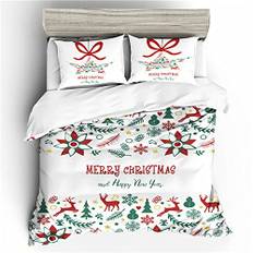 Super King Size Påslakan Vit Jul Sängkläder för barn Med Blixtlåsstängning Mjukt Andningsbart Hypoallergeniskt Mikrofiber Påslakan 259 cm x 220 cm + 2 Örngott 50 cm x 75 cm