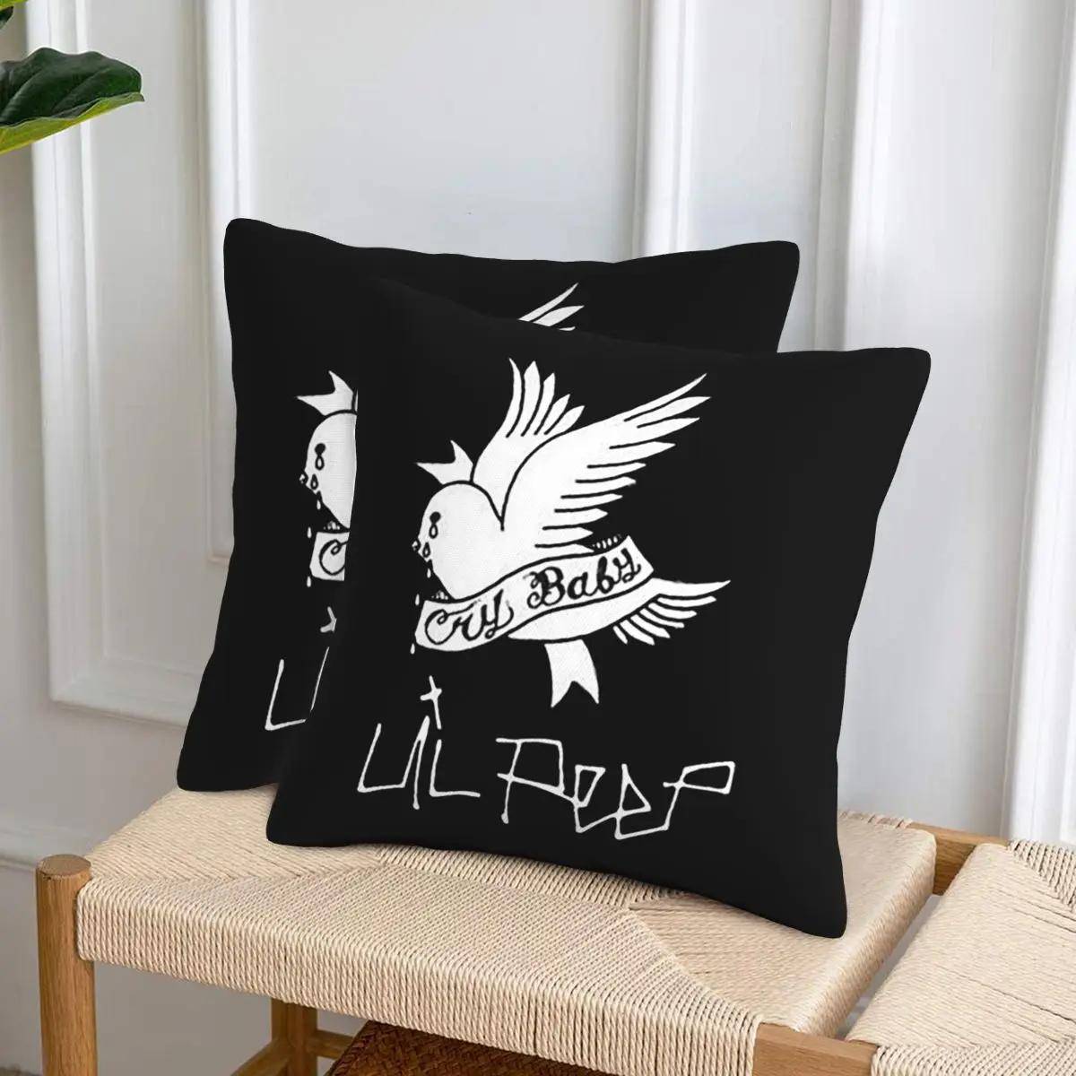 Logotyp Lil Peep 2 st Fyrkantigt Kuddfodral Kudde Kuddöverdrag Kuddöverdrag med Dragkedja Dekorativ Bekväm Pläd för Hem Vardagsrum white